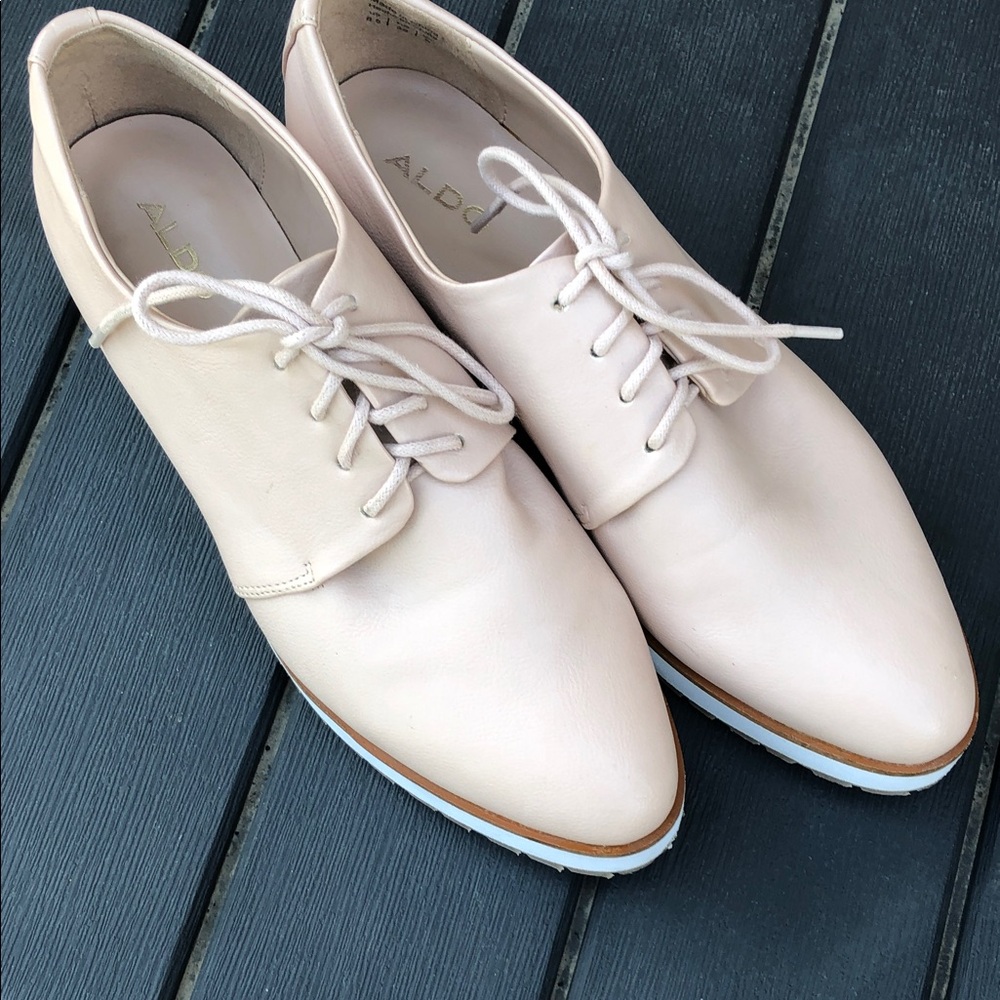 ALDO Blush Pink 8.5 Lace-up Platform Oxfords Chunky Trending Faux Leather #1045